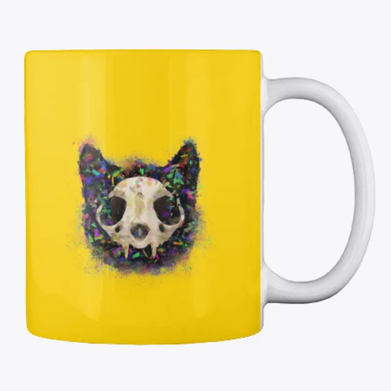 Colorful Cat Head and Skull