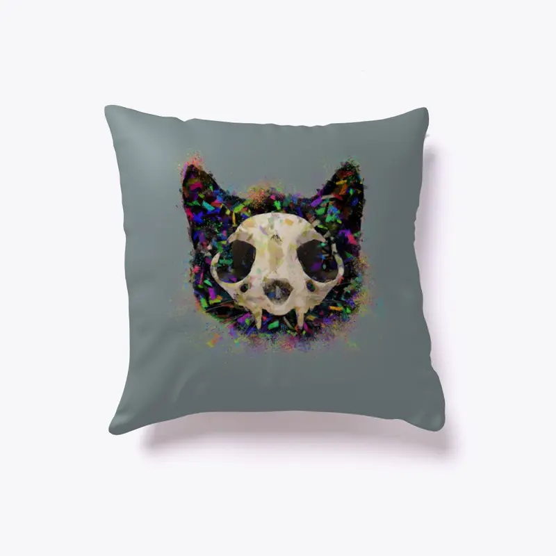 Colorful Cat Head and Skull