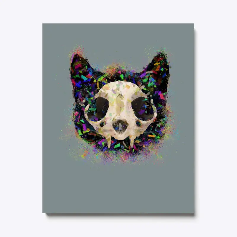 Colorful Cat Head and Skull