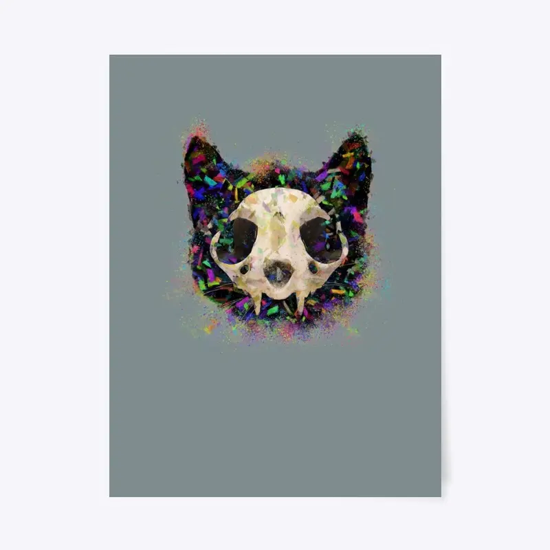 Colorful Cat Head and Skull