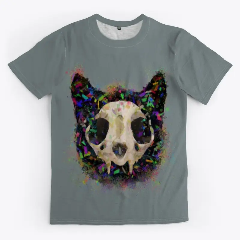 Colorful Cat Head and Skull