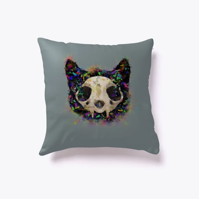 Colorful Cat Head and Skull