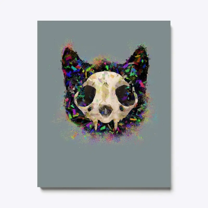 Colorful Cat Head and Skull